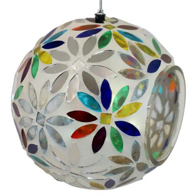 Sunnydaze Outdoor Garden Patio Round Glass with Mosaic Daisy Design Hanging Fly-Through Bird Feeder - 6" - Blue, Red, Green, Yellow, and White Image 1
