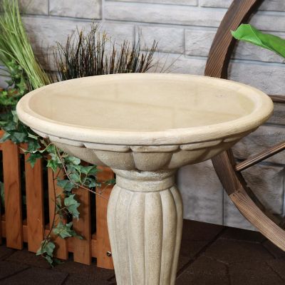 Sunnydaze Outdoor Glass Fiber Reinforced Concrete Patio Garden Grecian Column Style Bird Bath - 20" - White Image 3