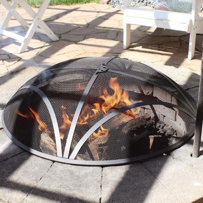 Sunnydaze Outdoor Heavy-Duty Reinforced Steel Round Fire Pit Spark Screen with Ring Handle - 36" - Black Image 1