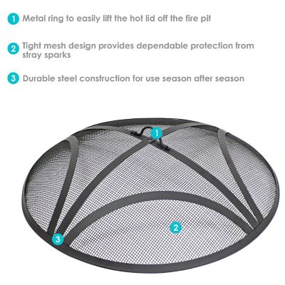 Sunnydaze Outdoor Heavy-Duty Reinforced Steel Round Fire Pit Spark Screen with Ring Handle - 36" - Black Image 3
