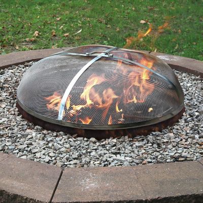 Sunnydaze Outdoor Heavy-Duty Steel Mesh Round Camp Fire Pit Spark Screen Lid with Grabber Ring Top - 30" - Silver Image 1
