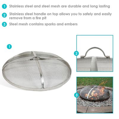 Sunnydaze Outdoor Heavy-Duty Steel Mesh Round Camp Fire Pit Spark Screen Lid with Grabber Ring Top - 30" - Silver Image 3