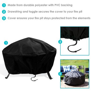 Sunnydaze Outdoor Heavy-Duty Weather-Resistant PVC and 300D Polyester Round Fire Pit Cover with Drawstring and Toggle Closure - 36" - Black Image 3