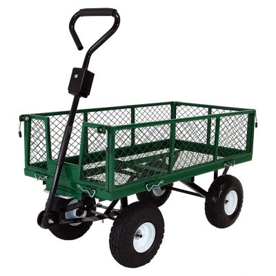Sunnydaze Outdoor Lawn and Garden Heavy-Duty Durable Steel Mesh Utility Dump Wagon Cart with Removable Sides - Green Image 1