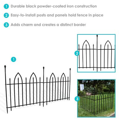 Sunnydaze Outdoor Lawn and Garden Metal Gothic Arch Style Decorative Border Fence Panel Set - 6' - Black - 2pk Image 3