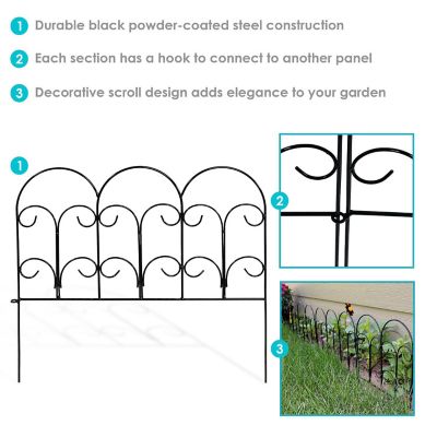 Sunnydaze Outdoor Lawn and Garden Metal Victorian Style Decorative Border Fence Panel Set - 7' - Black - 5pk Image 3