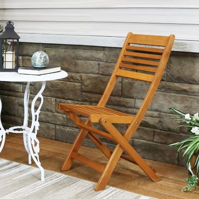 Sunnydaze Outdoor Meranti Wood with Teak Oil Finish Wooden Folding Patio Bistro Chairs Set - Brown - 2pk Image 1