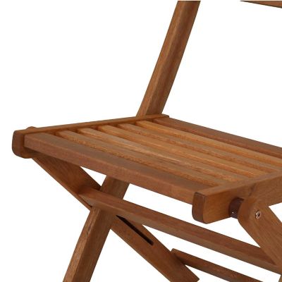 Sunnydaze Outdoor Meranti Wood with Teak Oil Finish Wooden Folding Patio Bistro Chairs Set - Brown - 2pk Image 2