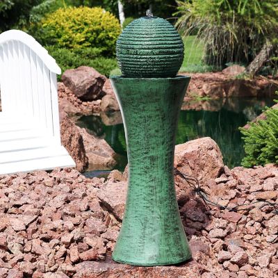 Sunnydaze Outdoor Polyresin Desert Spring Solar Powered Water Fountain with Battery Backup, Submersible Pump, and Panel - 30" Image 1