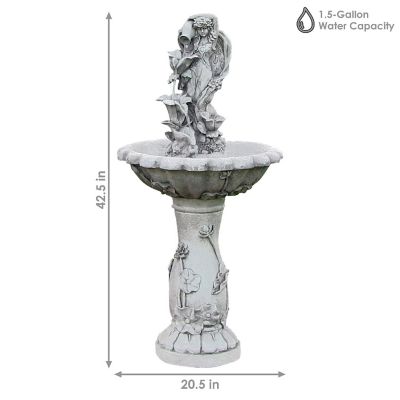 Sunnydaze Outdoor Polyresin Fairy Flower Solar Powered Water Fountain Feature with Battery Backup - 42" Image 2