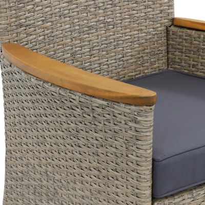 Sunnydaze Outdoor Rattan and Acacia Wood Foxford Patio Dining Set with Table, Chairs, and Seat Cushions - Gray - 7pc Image 2