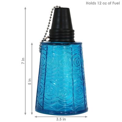 Sunnydaze Outdoor Refillable Glass Tabletop Torches with Long-Lasting Fiberglass Wicks - Blue, Orange, and Green - 3pc Image 2