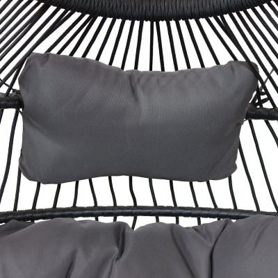 Sunnydaze Outdoor Resin Wicker Julia Hanging Basket Egg Chair Swing with Cushions and Headrest - Gray - 2pc Image 2