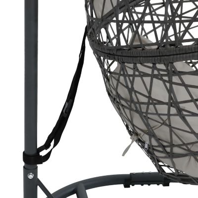 Sunnydaze Outdoor Resin Wicker Patio Caroline Lounge Hanging Basket Egg Chair Swing with Cushions and Steel Stand Set - Gray - 3pc Image 1