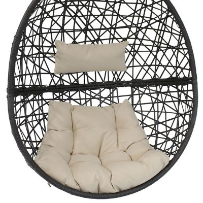 Sunnydaze Outdoor Resin Wicker Patio Caroline Lounge Hanging Basket Egg Chair with Cushions - Beige - 2pc Image 3