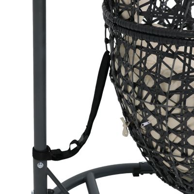 Sunnydaze Outdoor Resin Wicker Patio Cordelia Hanging Basket Egg Chair Swing with Cushion, Headrest, and Steel Stand Set - Beige - 3pc Image 1