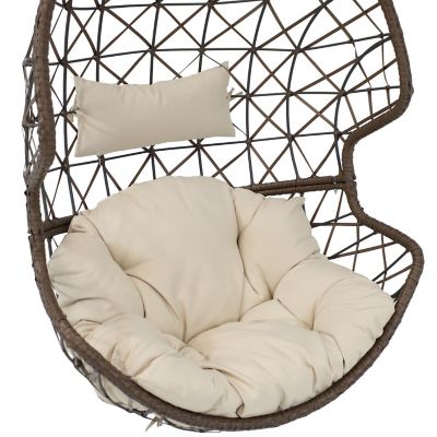 Sunnydaze Outdoor Resin Wicker Patio Danielle Hanging Basket Egg Chair Swing with Cushion and Headrest - Beige - 2pc Image 3