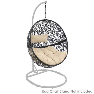 Sunnydaze Outdoor Resin Wicker Patio Jackson Hanging Basket Egg Chair Swing with Cushions and Headrest - Cream - 2pc Image 2