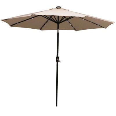 Sunnydaze Outdoor Solar Patio Umbrella with Polyester Canopy, LED Lights and Push Button Tilt and Crank - 9' - Beige Image 1