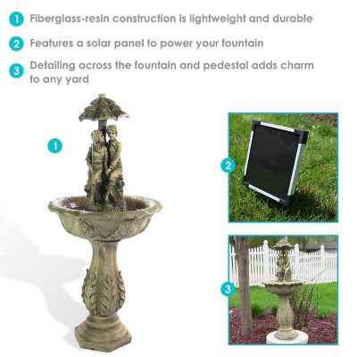 Sunnydaze Outdoor Solar Powered Polyresin Lovers Umbrella Water Fountain with Battery Backup and LED Lights - 43" Image 2
