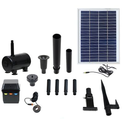 Sunnydaze Outdoor Solar Powered Water Pump and Panel Bird Bath Fountain Kit with Battery Pack and LED Light - 132 GPH - 56" Image 1