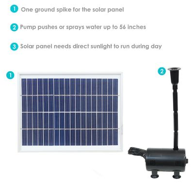 Sunnydaze Outdoor Solar Powered Water Pump and Panel Bird Bath Fountain Kit with Battery Pack and LED Light - 132 GPH - 56" Image 3