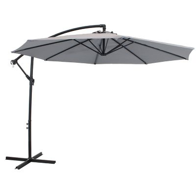 Sunnydaze Outdoor Steel Cantilever Offset Patio Umbrella with Air Vent, Crank, and Base - 9.25' - Smoke Image 1