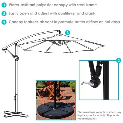 Sunnydaze Outdoor Steel Cantilever Offset Patio Umbrella with Air Vent, Crank, and Base - 9.25' - Smoke Image 3