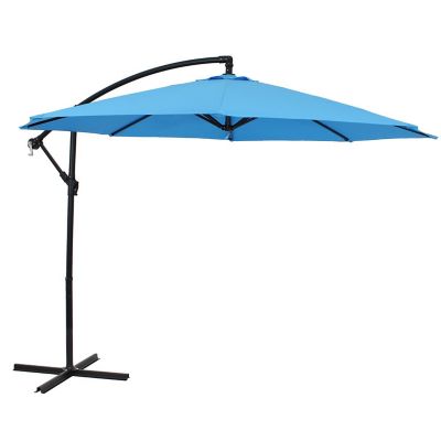 Sunnydaze Outdoor Steel Cantilever Offset Patio Umbrella with Air Vent, Crank, and Base - 9' - Azure Image 1
