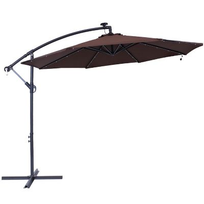 Sunnydaze Outdoor Steel Offset Solar Patio Umbrella with LED Lights, Cantilever, Crank, and Base - 10' - Brown Image 1
