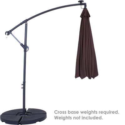 Sunnydaze Outdoor Steel Offset Solar Patio Umbrella with LED Lights, Cantilever, Crank, and Base - 10' - Brown Image 2