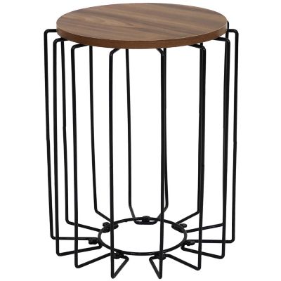 Sunnydaze Steel Wire Indoor End Table with Faux Woodgrain MDF Tabletop - 17.75&#8221; H - Brown Image 1