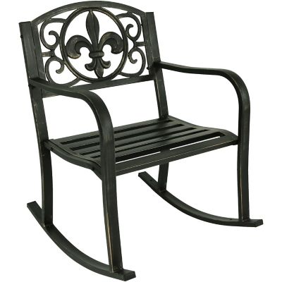 Sunnydaze Traditional Fleur-de-Lis Design Cast Iron and Steel Outdoor Rocking Chair Image 1