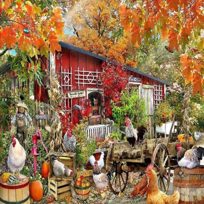 Sunsout Barnyard Chickens 500 pc  Jigsaw Puzzle Image 1