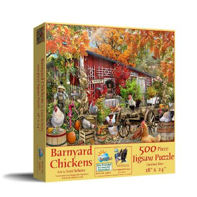 Sunsout Barnyard Chickens 500 pc  Jigsaw Puzzle Image 1