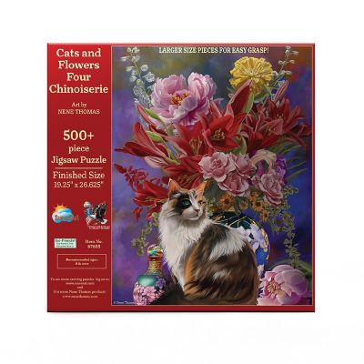 Sunsout Cats and Flowers Four Chinoiserie 500 pc Large Pieces Jigsaw Puzzle Image 2