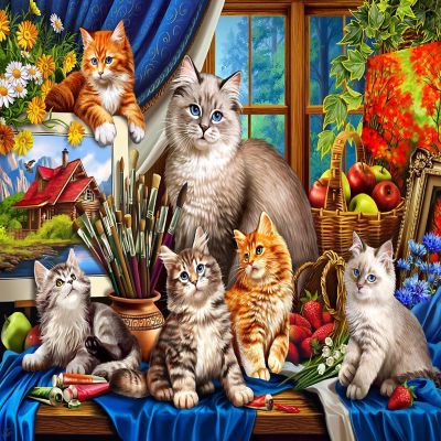 Sunsout Creative Cats 500 pc  Jigsaw Puzzle Image 1