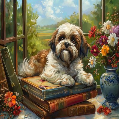 Sunsout Homework Shih Tzu 500 pc  Jigsaw Puzzle Image 1