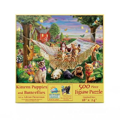 Sunsout Kittens Puppies and Butterflies 500 pc  Jigsaw Puzzle Image 2