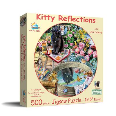 Sunsout Kitty Reflections 500 pc Round Jigsaw Puzzle Image 1