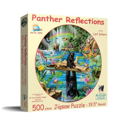 Sunsout Panther Reflections 500 pc Round Jigsaw Puzzle Image 1