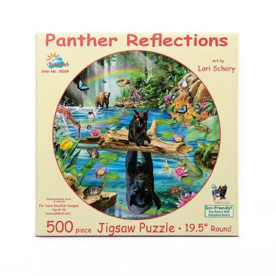 Sunsout Panther Reflections 500 pc Round Jigsaw Puzzle Image 2