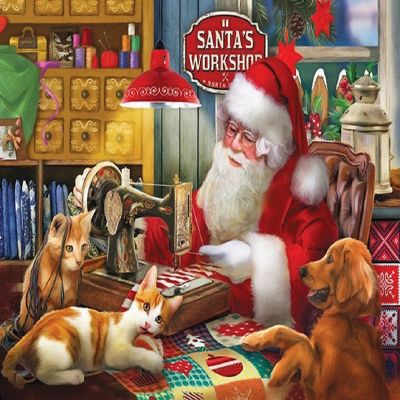 Sunsout Santa's Quilting Workshop 1000 pc  Jigsaw Puzzle Image 1