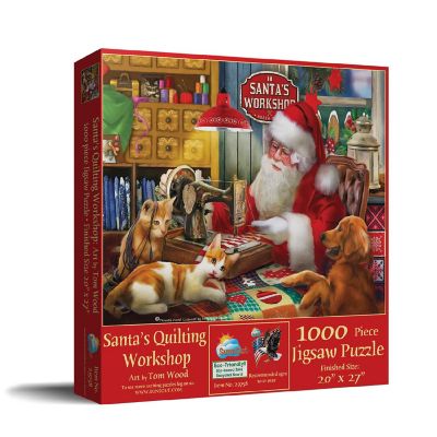 Sunsout Santa's Quilting Workshop 1000 pc  Jigsaw Puzzle Image 1