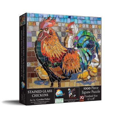 Sunsout Stained Glass Chickens 1000 pc  Jigsaw Puzzle Image 1