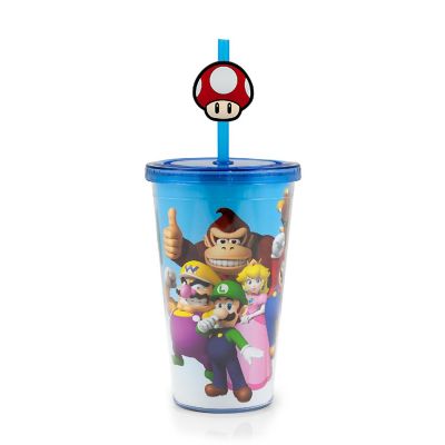 Super Mario Bros. 16oz Travel Cup with Straw Holder Image 1