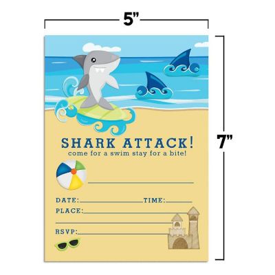 Surfing Shark Birthday Invitations 40pcs. by AmandaCreation Image 1