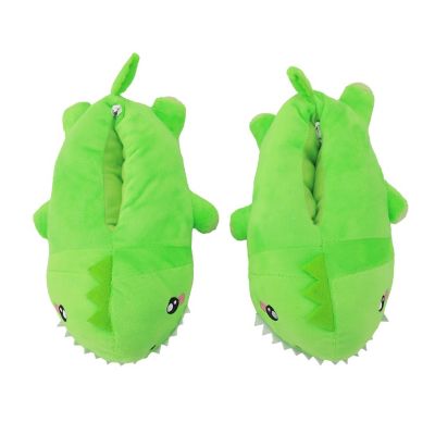 T-Rex Youth Green Plush Slippers-Medium Image 1