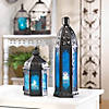 Tall Floret Blue Candle Lantern 13" Image 1