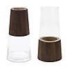 Tapered Glass Vase With Wood Accent (Set Of 2) 5.5"D X 11"H, 5.5"D X 11"H Glass/Wood Image 1